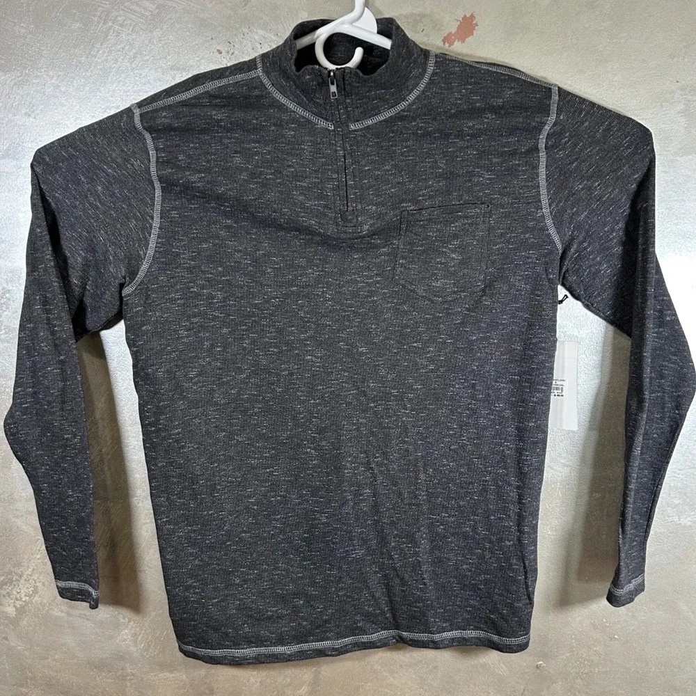 Paper Denim & Cloth Mens Quarter Zip Pullover Charcoal Gray Space Dye Small New